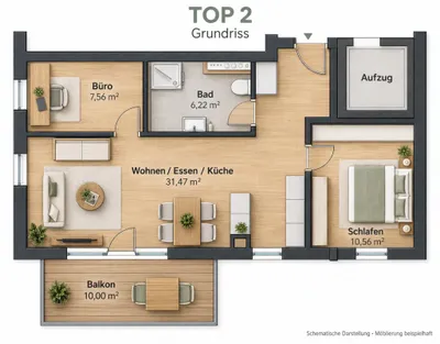3-Zimmer-Wohnung kaufen in Linz – 56 m², € 309.900 – Bild 4 von 4