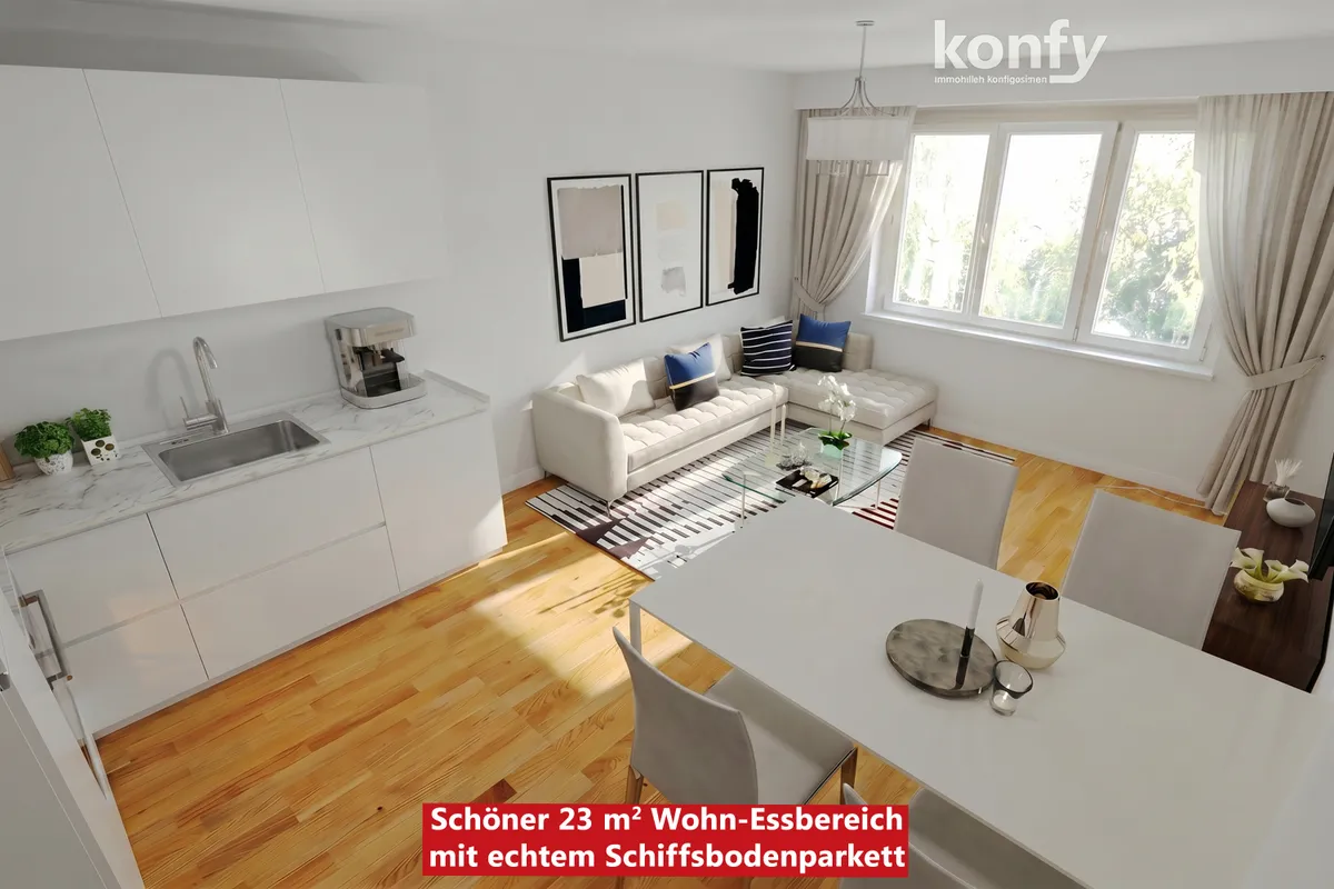 Nähe Grazer Kunsthaus: 3-Zimmer mit Süd-Balkon, Kunststofffenstern und echten Feinsteinzeugfliesen. Optional sogar mit Fußbodenheizung! - Ansicht 2