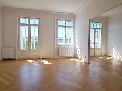 GRÜNBLICK, Schüttelstraße, 135 m2 Altbau mit 12 m2 Balkon/Loggia, 4 Zimmer, Wohnküche, 2 Bäder, Parketten, Fernblick, Prater-Cottage – Bild 2