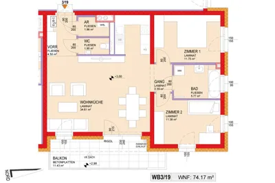 3-Zimmer-Wohnung mieten in Sankt Pölten Land – 74,17 m², € 811 – Bild 2 von 7