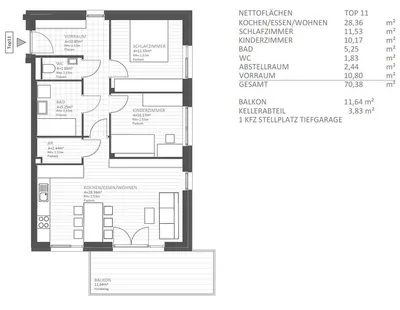 3-Zimmer-Wohnung mieten in Leibnitz – 70,38 m², € 851 – Bild 2 von 2
