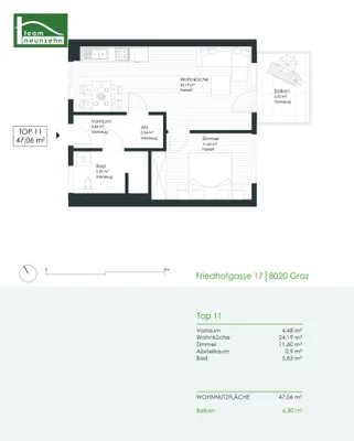 2-Zimmer-Wohnung mieten in Graz – 47,06 m², € 639 – Bild 23 von 23