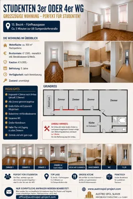 STUDENTEN-HIT! 3er oder 4er WG - ca. 100 m² - nur 5 Gehminuten zur U6 Gumpendorfer Straße!