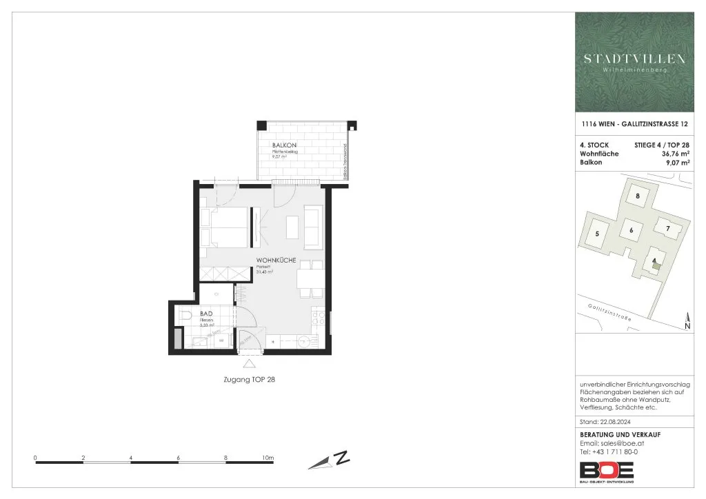 Charmante 1,5 Zimmer Wohnung mit großen Balkon (Süd-Ost) und wunderschönem Blick ! STADTVILLEN WILHELMINENBERG – pohled 3