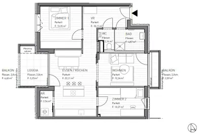 3-Zimmer-Wohnung kaufen in Klagenfurt – 77,75 m², € 323.600 – Bild 2 von 4