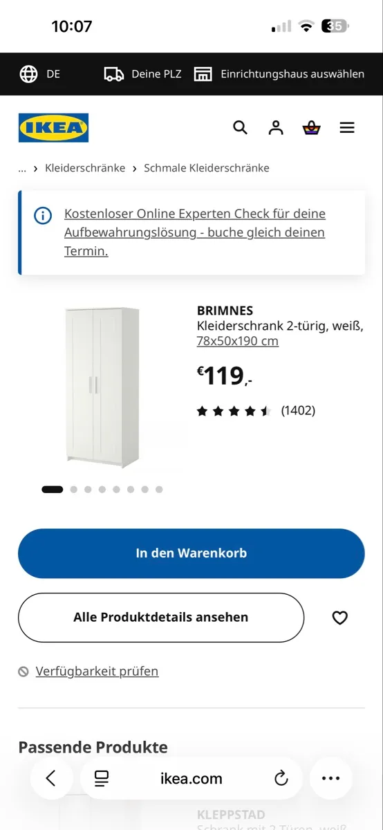 IKEA BRIMNES Kleiderschrank 2-türig, € 50,- (1180 Wien)