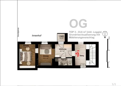 2-Zimmer-Wohnung mieten in Korneuburg – 33 m², € 600