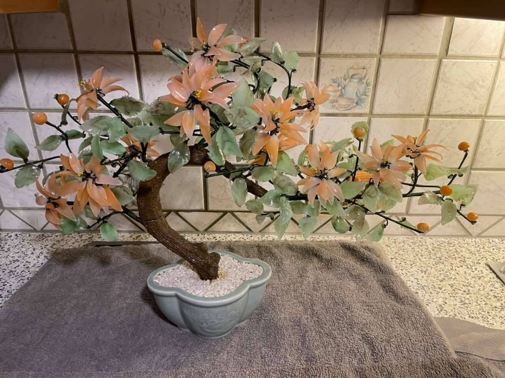 Vintage asiatischer Jadegrn Rosa Achatglas Bonsai-Baum im Topf,  110,-  (1220 Wien) - willhaben