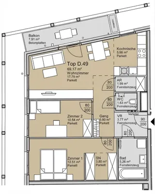 3-Zimmer-Wohnung mieten in Wien – 69,16 m², € 1.500 – Bild 15 von 15