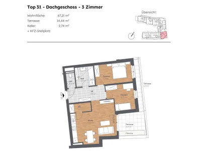 3-Zimmer-Wohnung mieten in Sankt Pölten Land – 67,21 m², € 842 – Bild 5 von 5
