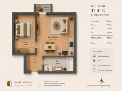 2-Zimmer-Wohnung kaufen in Wien – 44,09 m², € 285.000 – Bild 13 von 13