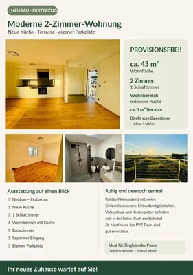 2-Zimmer-Wohnung mieten in Linz Land – 43 m², € 650