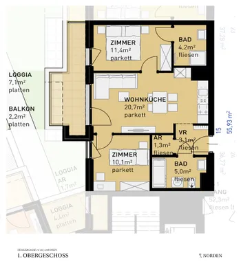 3-Zimmer-Wohnung kaufen in Wien – 55,8 m², € 399.500 – Bild 11 von 11