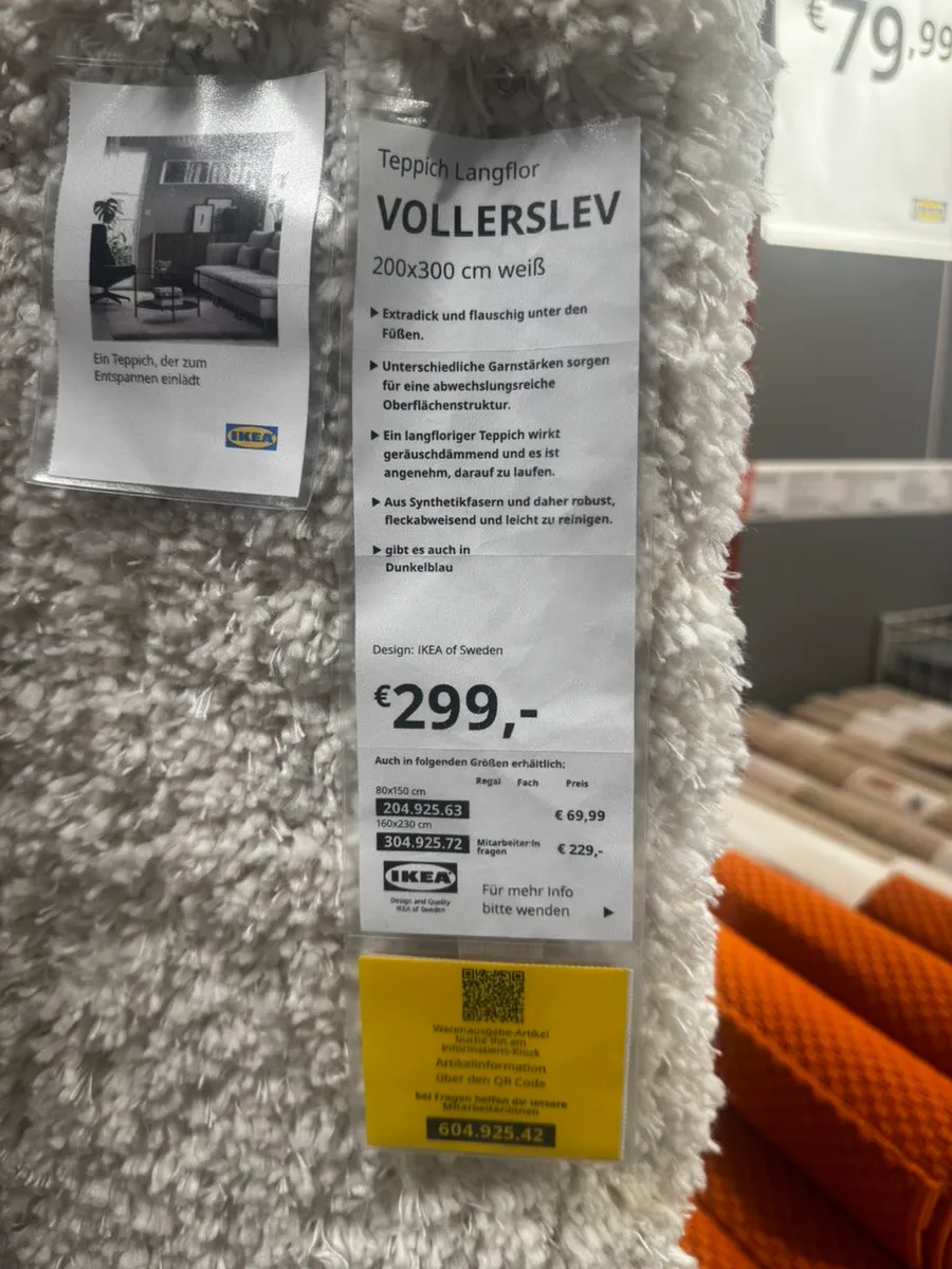 IKEA VOLLERSLEV Teppich 200x300 cm, Weiß, Hochflor, Sehr guter Zustand, € 50,- (8020 Eggenberg)