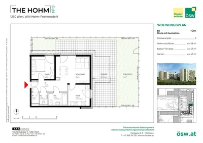 2-Zimmer-Wohnung mieten in Wien – 57,58 m², € 1.269 – Bild 2 von 5