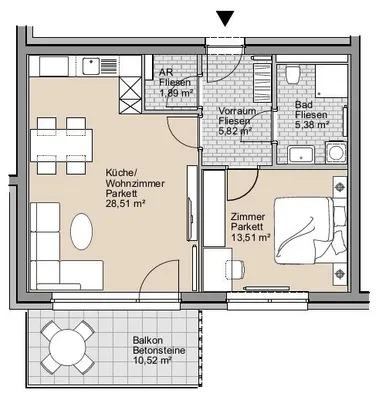 2-Zimmer-Wohnung mieten in Deutschlandsberg – 55,28 m², € 838 – Bild 2 von 2