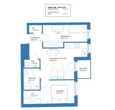 3-Zimmer-Wohnung kaufen in Wien – 47,21 m², € 322.000 – Bild 9 von 9