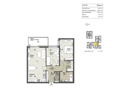 3-Zimmer-Wohnung mieten in Sankt Pölten – 79,36 m², € 1.001 – Bild 7 von 7