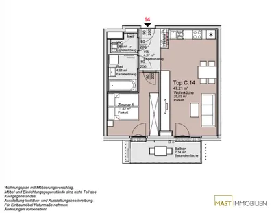 2-Zimmer-Wohnung mieten in Wien – 47,21 m², € 950 – Bild 10 von 11