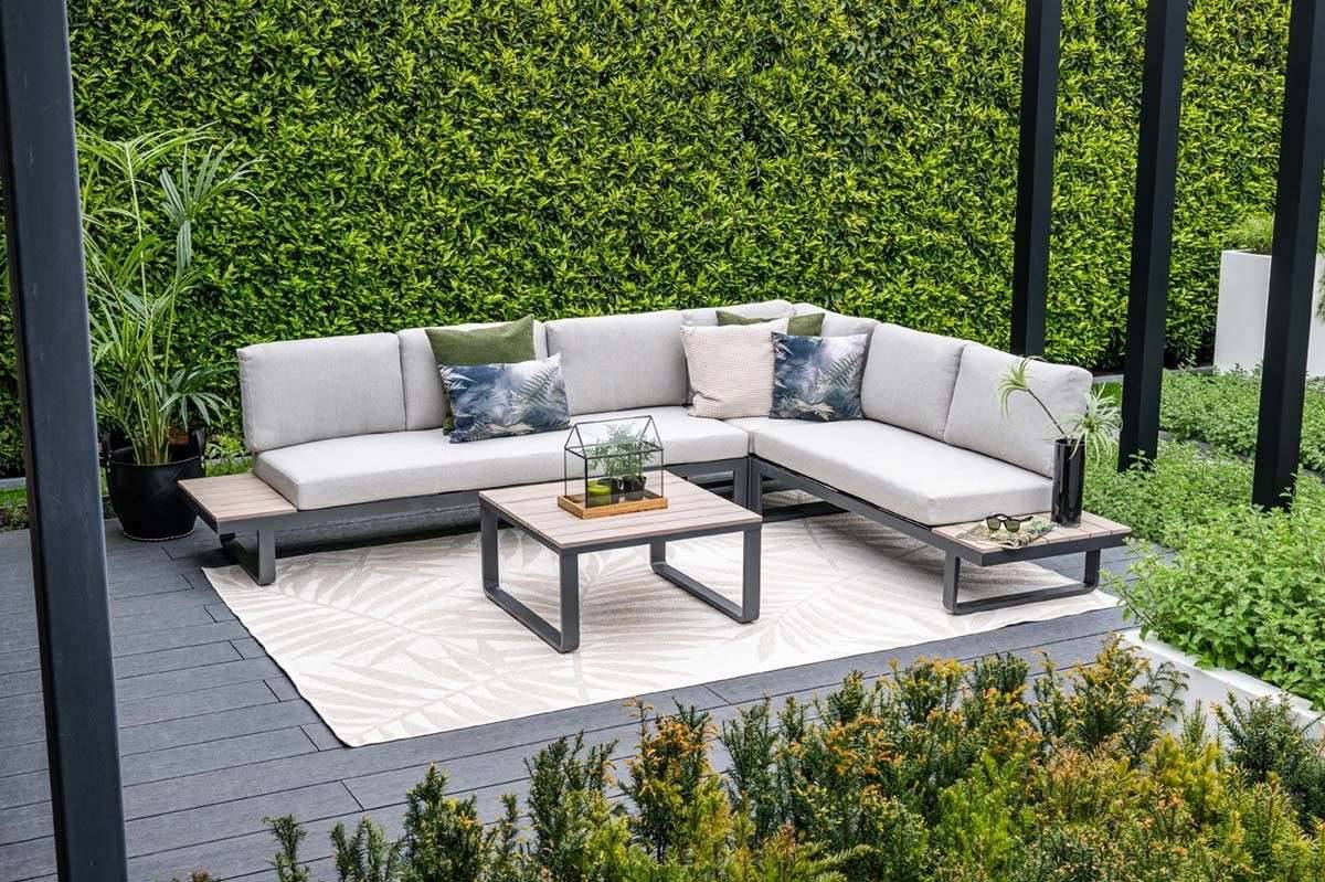 JOGARDEN Masone Lounge carbon black / valley sand / light teak Vironwood Gartenmöbel Sitzgruppe GI 58720EG