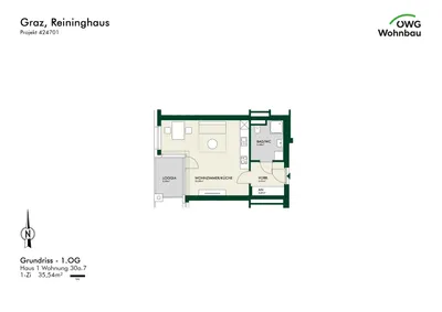 1-Zimmer-Wohnung mieten in Graz – 40,9 m², € 459 – Bild 2 von 4