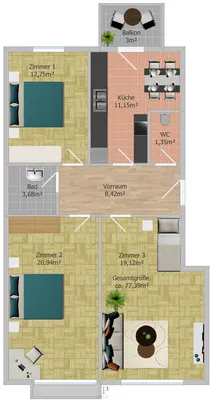 4-Zimmer-Wohnung kaufen in Graz – 77,39 m², € 174.000 – Bild 8 von 8