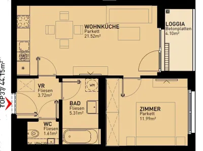 2-Zimmer-Wohnung mieten in Wien – 48,25 m², € 889 – Bild 10 von 10
