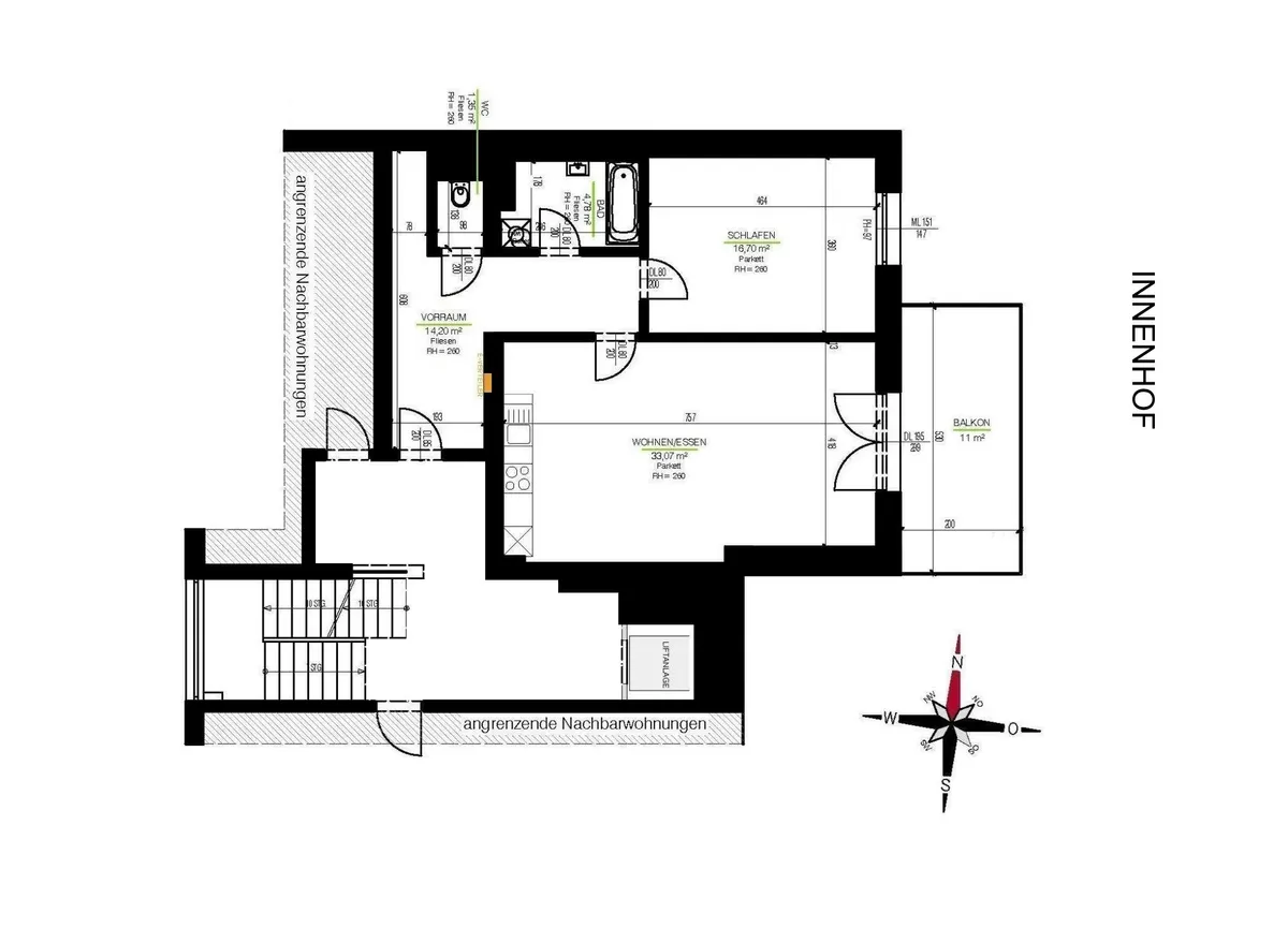 Ruhiger 2 ZIMMER-NEUBAU + großer Balkon 11m² + möblierte Einbauküche + Bad mit Wanne + extra WC + Lift + nähe Hauptbahnhof! - Ansicht 3