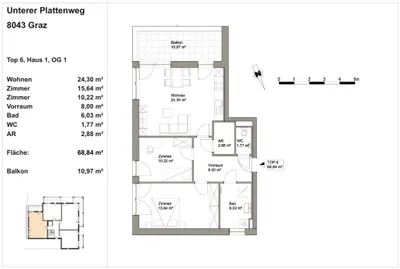 3-Zimmer-Wohnung mieten in Graz – 69 m², € 1.029 – Bild 13 von 14
