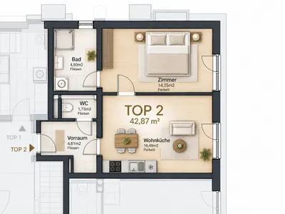 2-Zimmer-Wohnung mieten in Wien – 42,87 m², € 1.546 – Bild 6 von 6