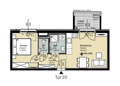 2-Zimmer-Wohnung mieten in Wien – 40,24 m², € 880 – Bild 3 von 9