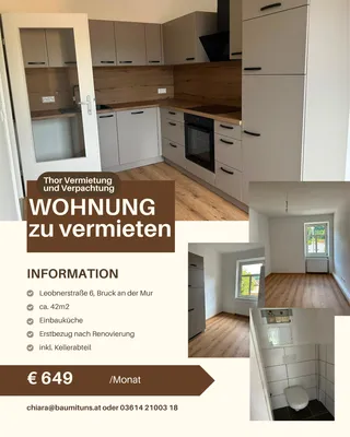 Wohnung mieten in Bruck-Mürzzuschlag – 42 m², € 649