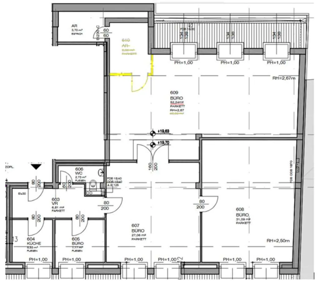 ZIEGLERGASSE bei FUZO Mariahilfer Straße, 141 m² Bürofäche, 3 Zimmer, Serverraum, Küche, Klimaanlagen, Dachgeschoß - Ansicht 3