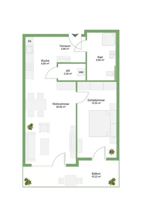 2-Zimmer-Wohnung mieten in Graz – 55,09 m², € 790 – Bild 2 von 11