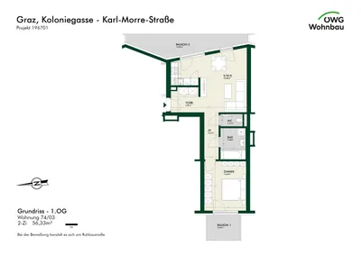 2-Zimmer-Wohnung mieten in Graz – 56,3 m², € 1.026 – Bild 2 von 5