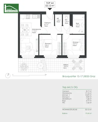 3-Zimmer-Wohnung mieten in Graz – 53,12 m², € 847 – Bild 17 von 17