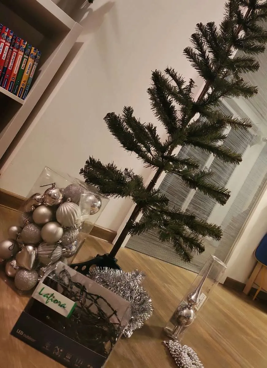 Ikea Vinterfint Christbaum 140cm samt Schmuck & Lichterkette, € 10,- (4222 Langenstein)