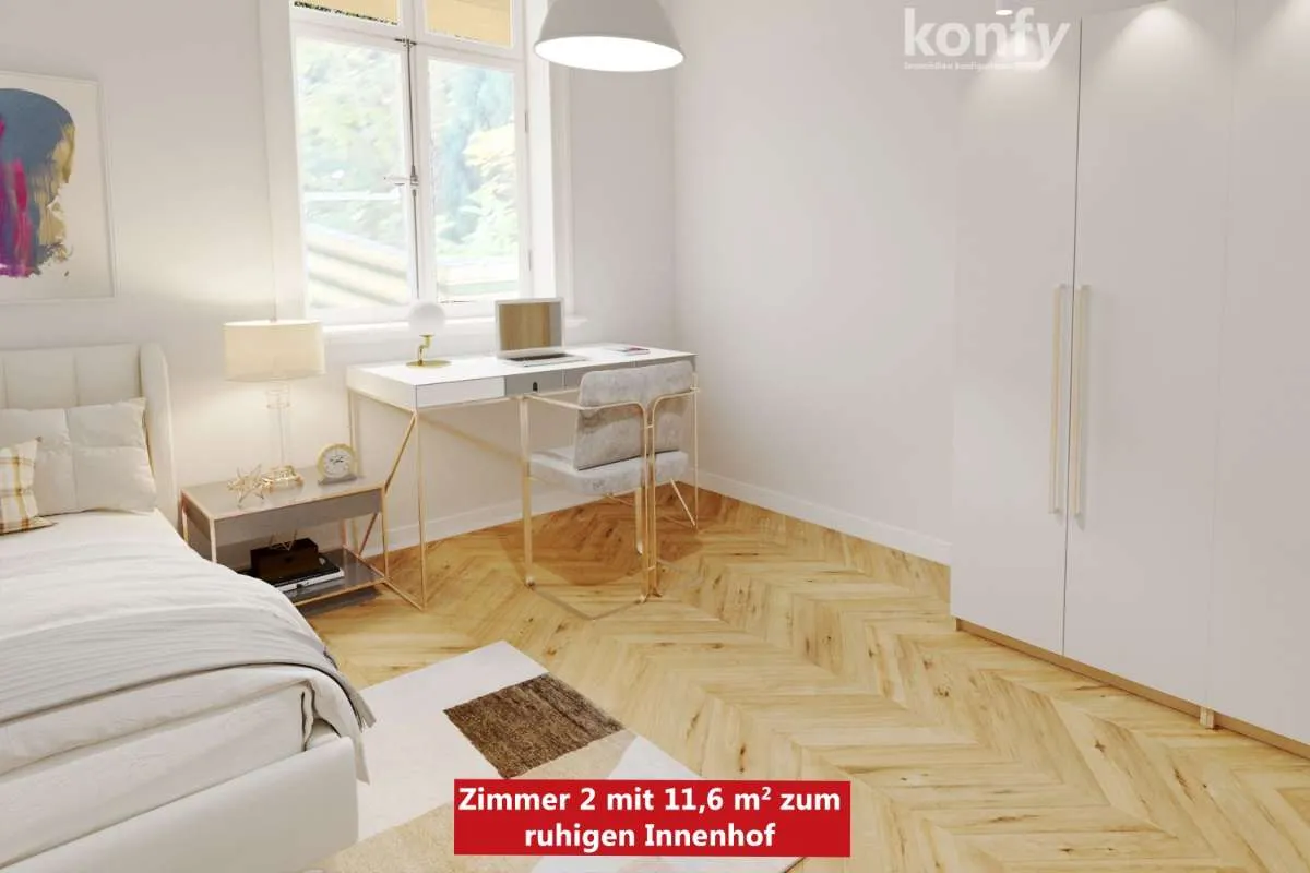 Nur 210 m zur TU-Neue Technik: 2 oder 3-Zimmer mit Fischgrätparkett, Feinsteinzeugfliesen, Lift und Altbaucharme in der Grazer Innenstadt. Optional sogar mit Fußbodenheizung! - Ansicht 3