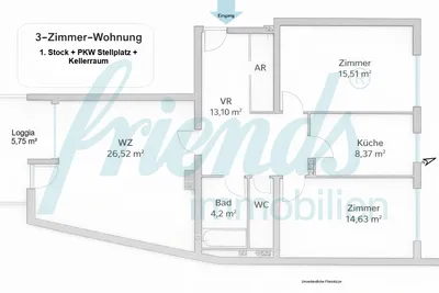 3-Zimmer-Wohnung kaufen in Mödling – 86,92 m², € 299.000 – Bild 2 von 12