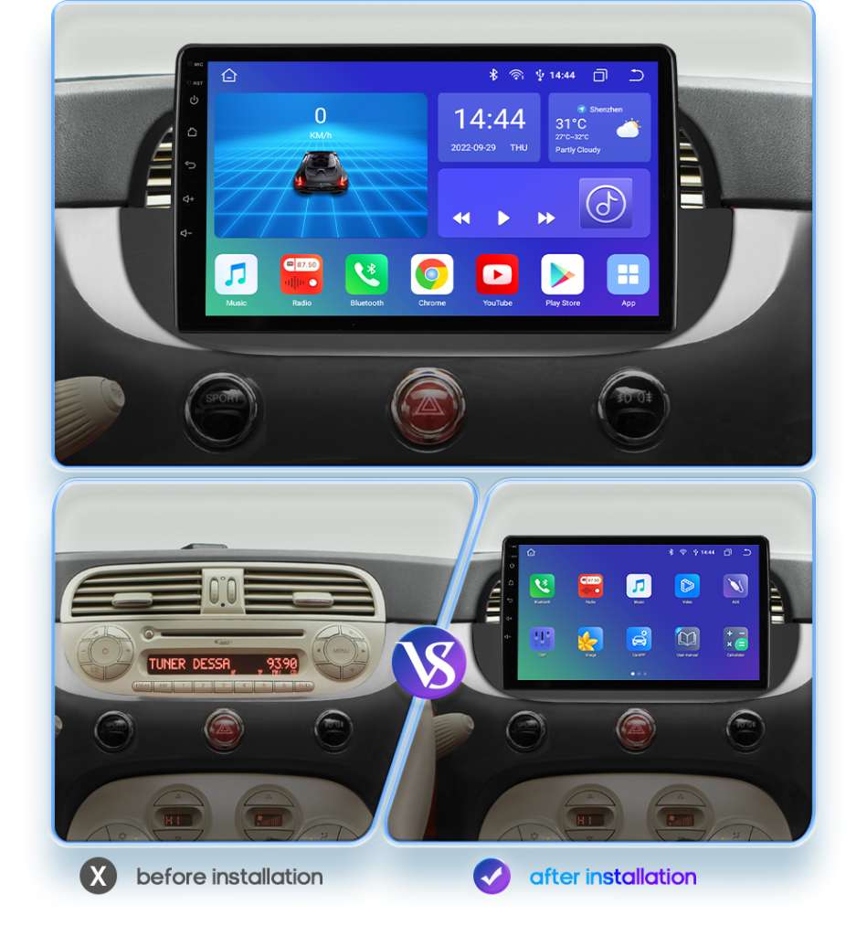 Android Autoradio Für Fiat 500 2007-2015 CarPlay 4G Auto