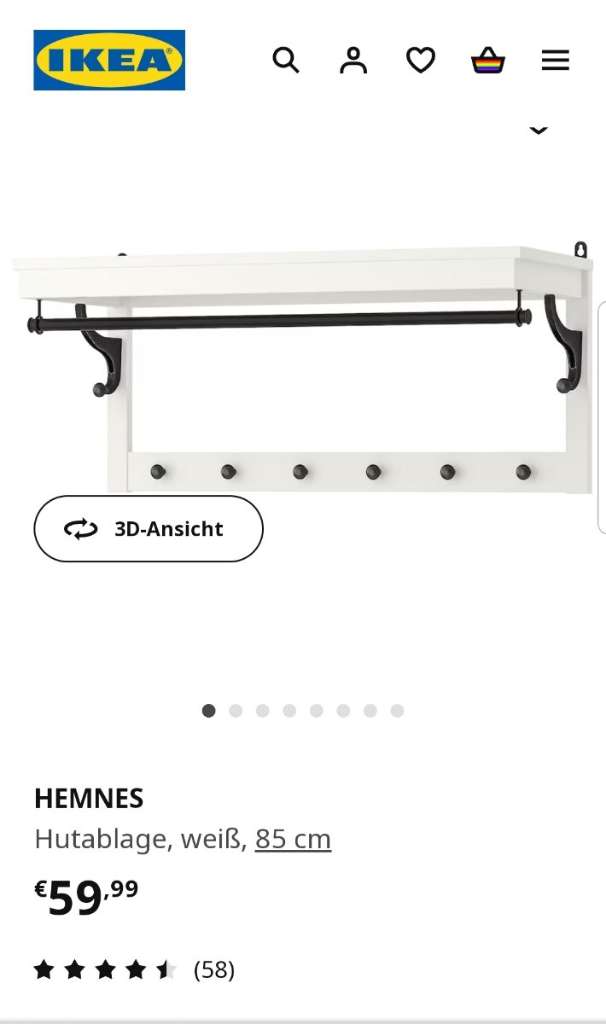 HEMNES Hutablage, weiß, 85 cm - IKEA Österreich
