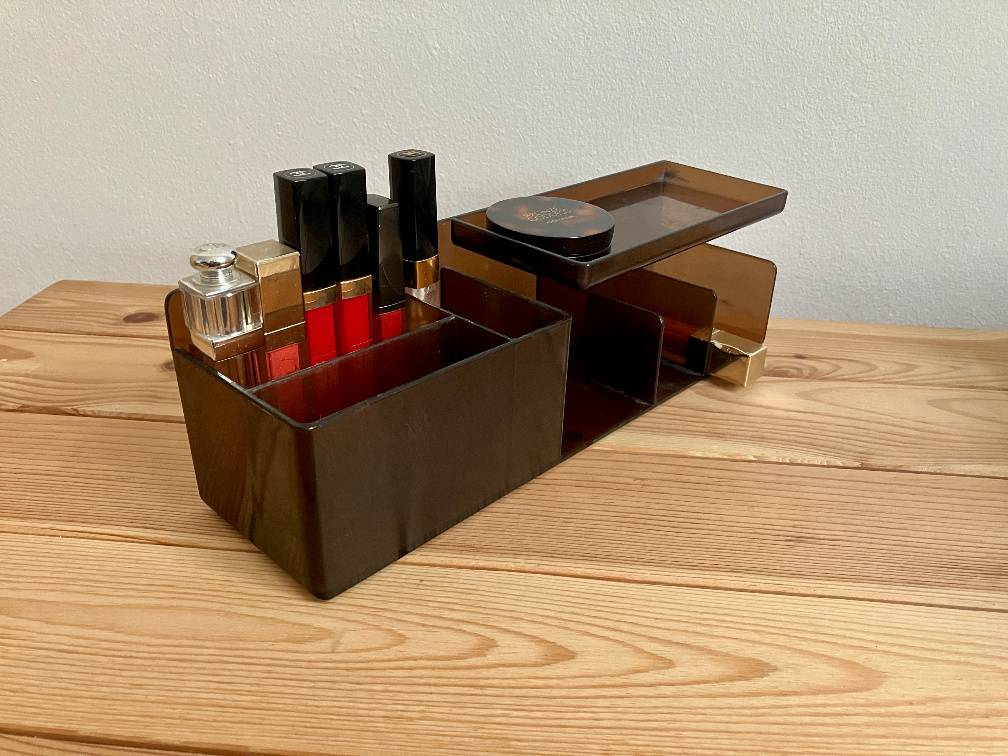Kosmetik Organizer Aufbewahrung Braun Rauchglas-Optik Acryl Make-Up Beauty  Vanity Schminktisch Badezimmer Vintage Look ACHTUNG - nur bis 23. April,   9,- (1050 Wien) - willhaben