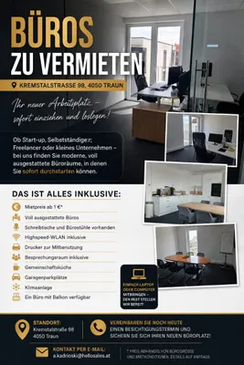 1-Zimmer-Gewerbeimmobilie mieten in Linz Land – 15 m², € 480 – Bild 1 von 12