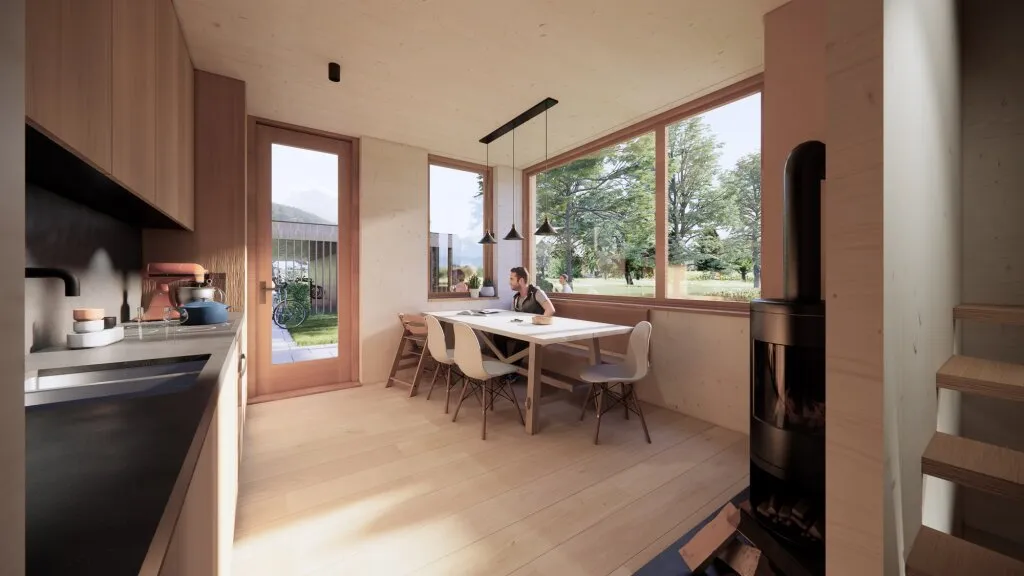 Feldkirch - Tosters, Neubau - Vollholz Eckreihenhaus mit 102 m², 5 Zimmer + Studio, eigener Keller und Garten - Bezug Herbst 2026 - Ansicht 3
