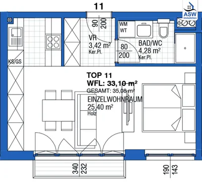 1-Zimmer-Wohnung kaufen in Wien – 33,23 m², € 209.000 – Bild 7 von 8