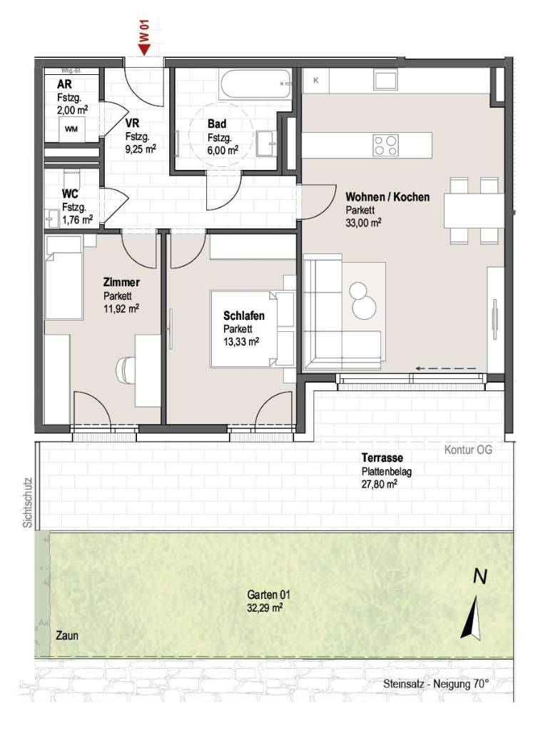 Buchenauweg W1 | Exklusive 3-Zimmer Neubauwohnung mit Garten und Süd-Terasse - Ansicht 3
