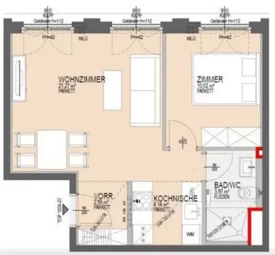 2-Zimmer-Wohnung mieten in Wien – 43 m², € 1.290 – Bild 6 von 6