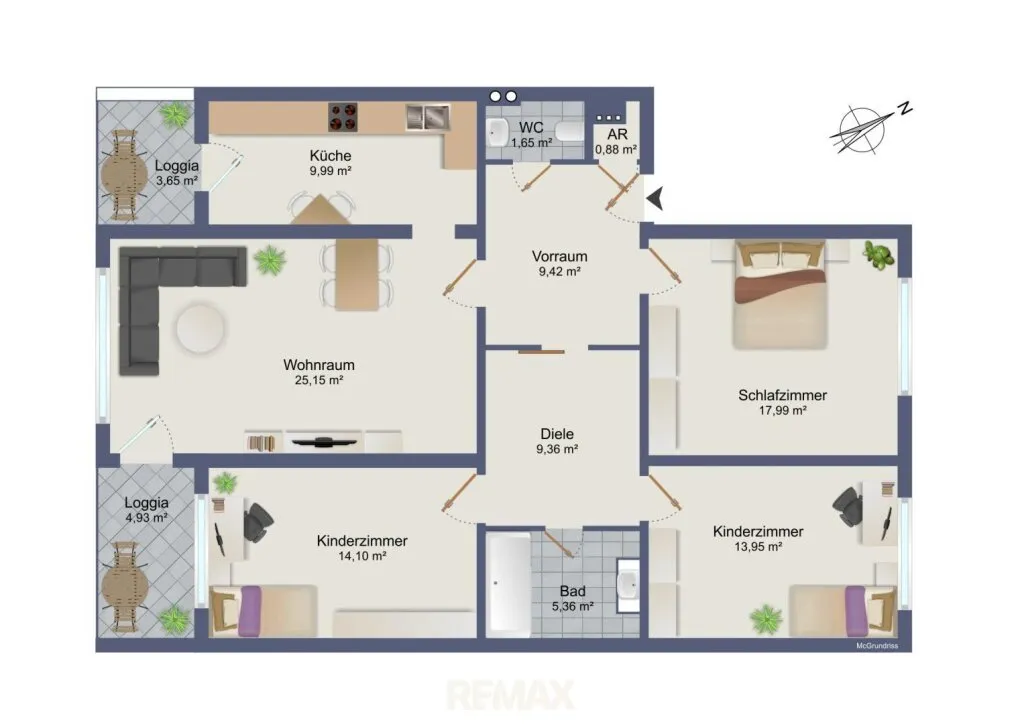 Moderne 4-Zimmerwohnung in ruhiger Wohnsiedlung in Kapfenberg! - Ansicht 2