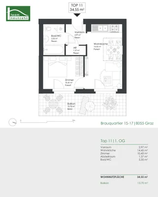 2-Zimmer-Wohnung mieten in Graz – 34,55 m², € 585 – Bild 19 von 19