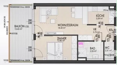2-Zimmer-Wohnung mieten in Klagenfurt – 51 m², € 990 – Bild 8 von 8
